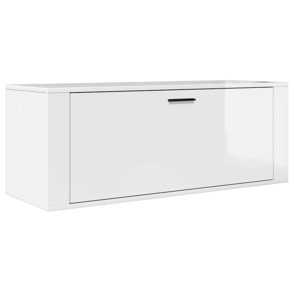 Zapatero pared contrachapada blanco brillo 100x35x38 cm