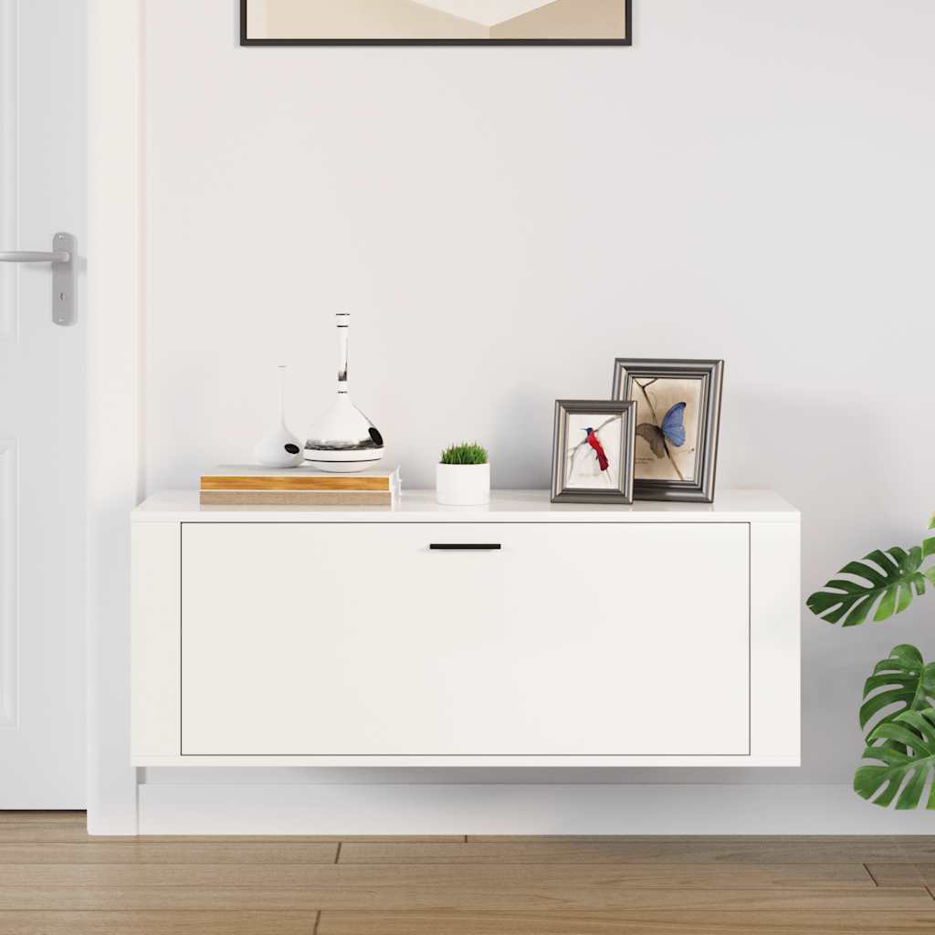 Zapatero pared contrachapada blanco brillo 100x35x38 cm