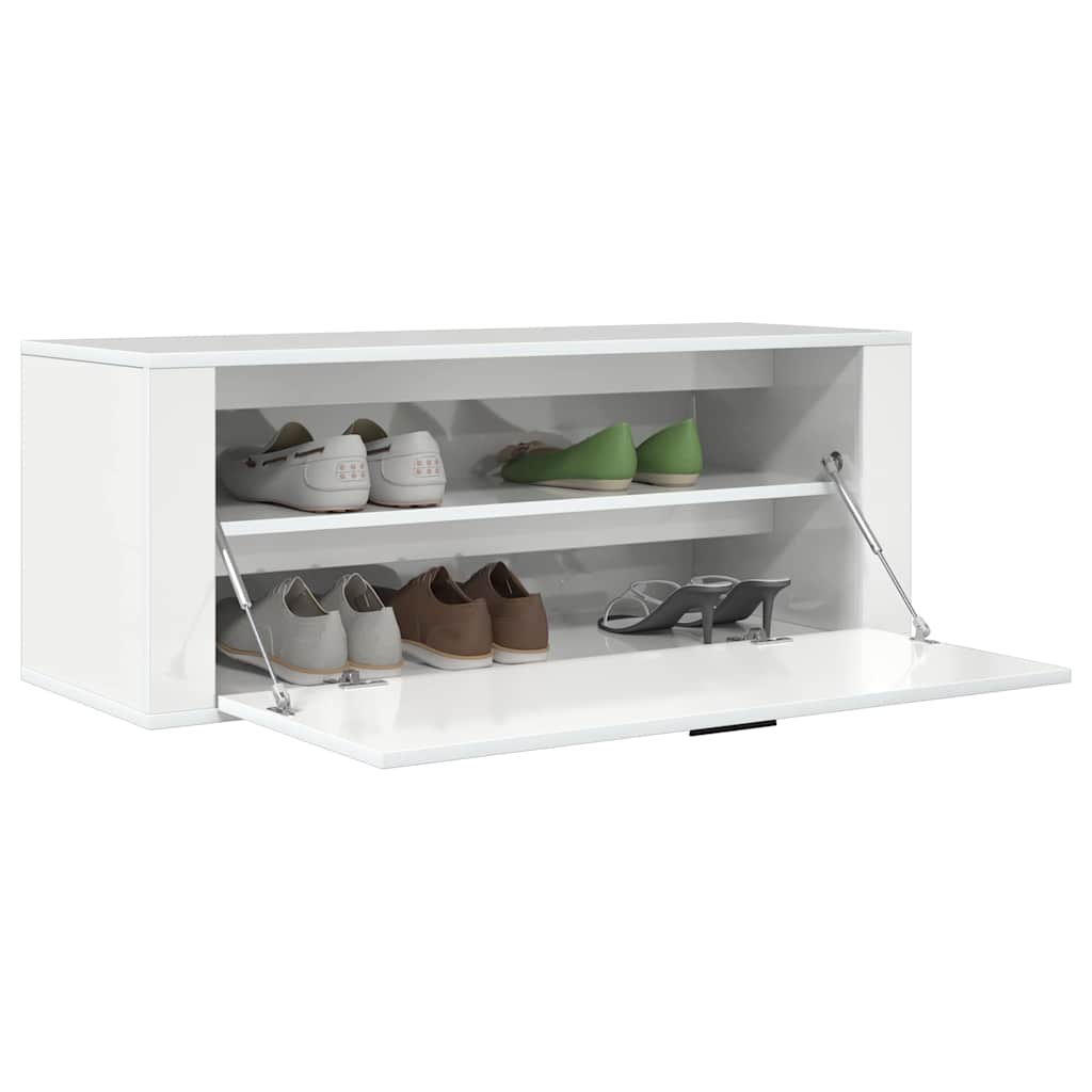 Zapatero pared contrachapada blanco brillo 100x35x38 cm