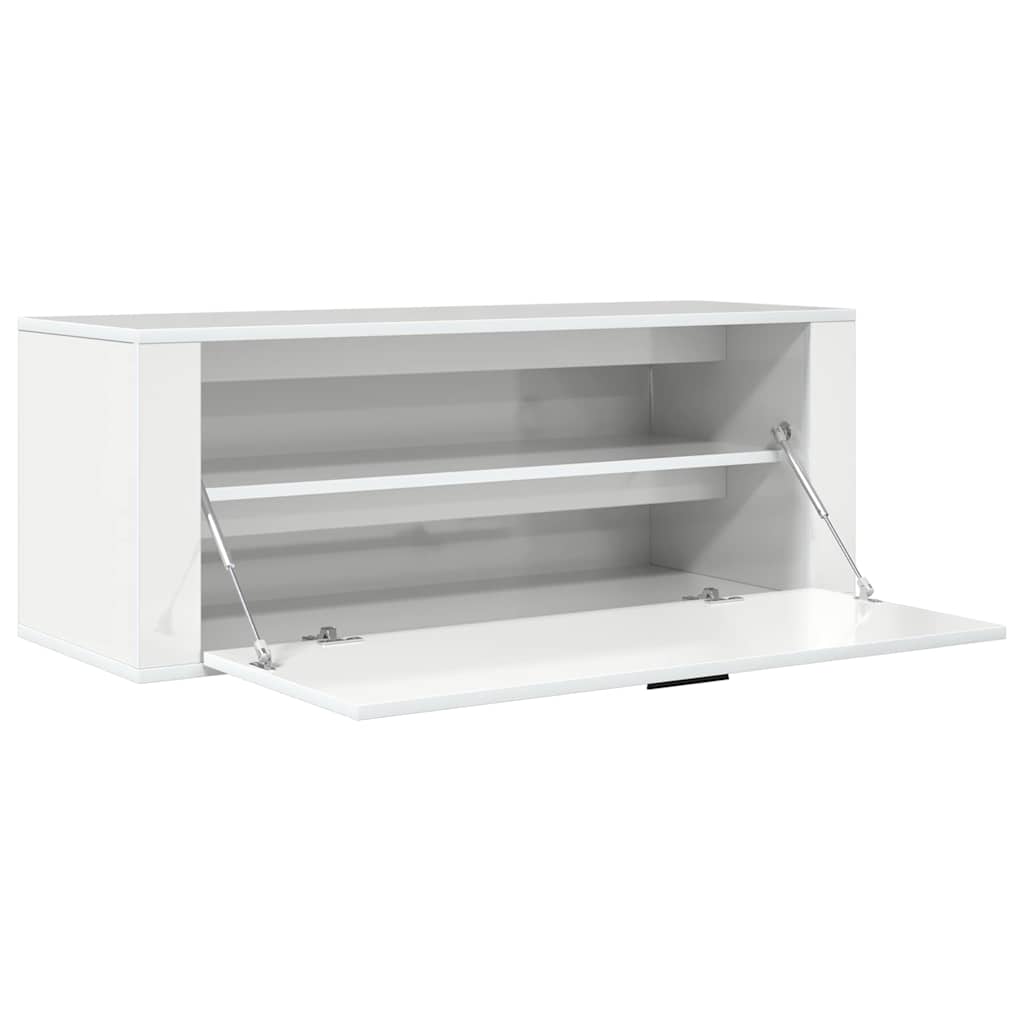 Zapatero pared contrachapada blanco brillo 100x35x38 cm