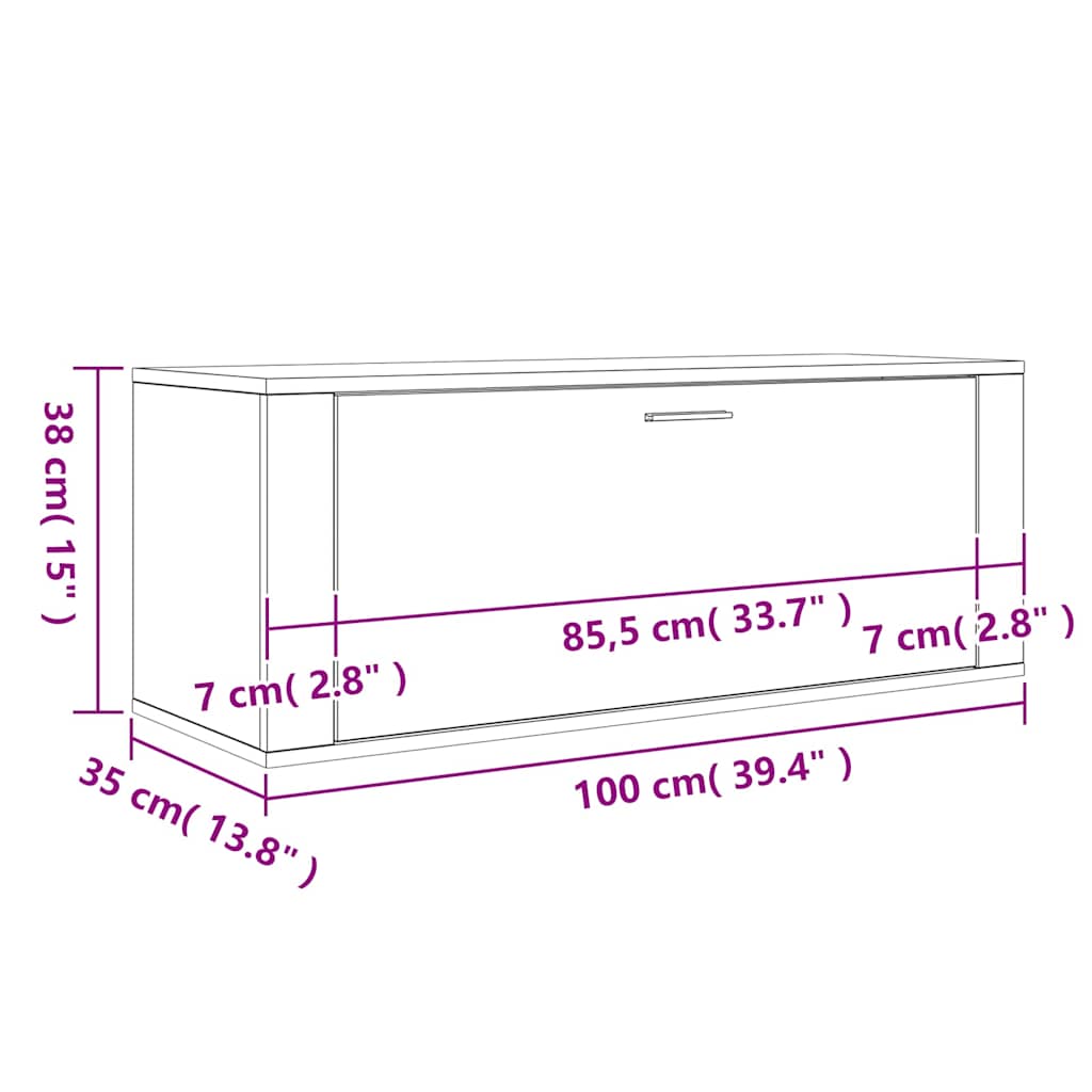 Zapatero pared contrachapada blanco brillo 100x35x38 cm