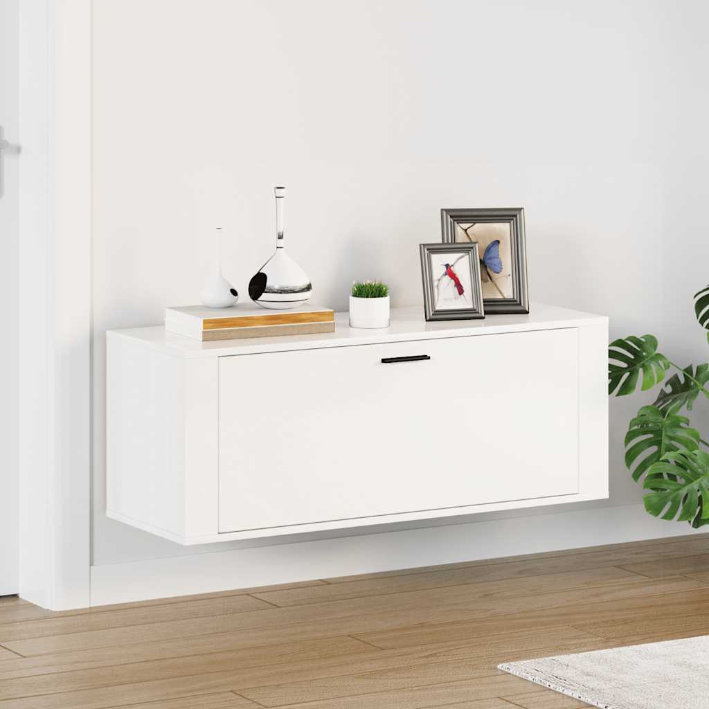 Zapatero pared contrachapada blanco brillo 100x35x38 cm