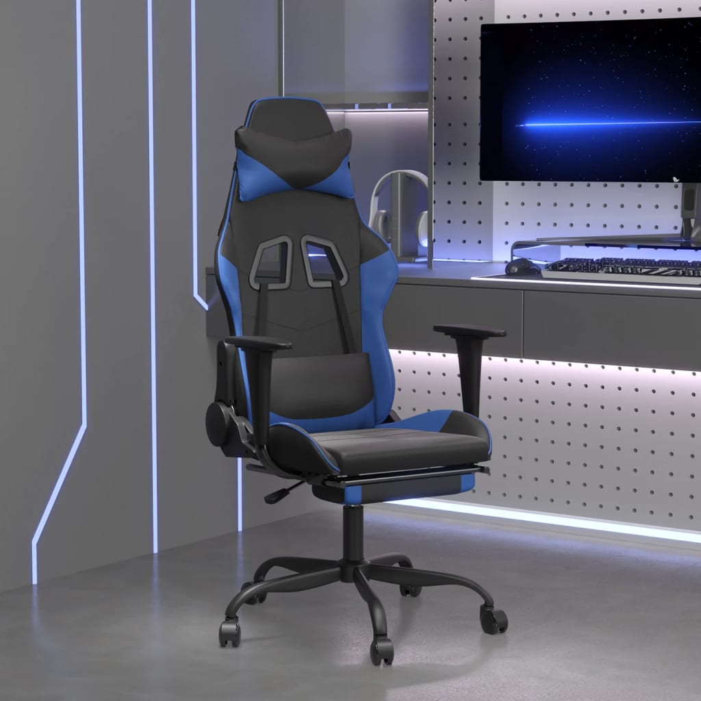Silla gaming con masaje cuero sintético negro