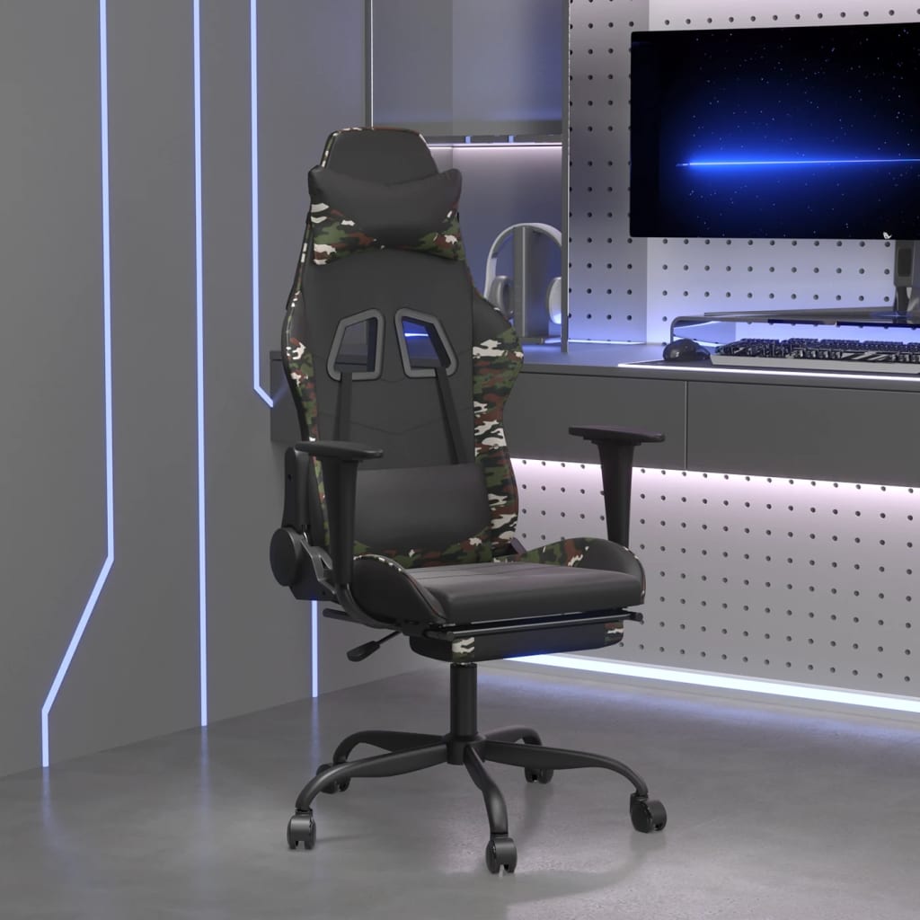Silla gaming con masaje cuero sintético negro