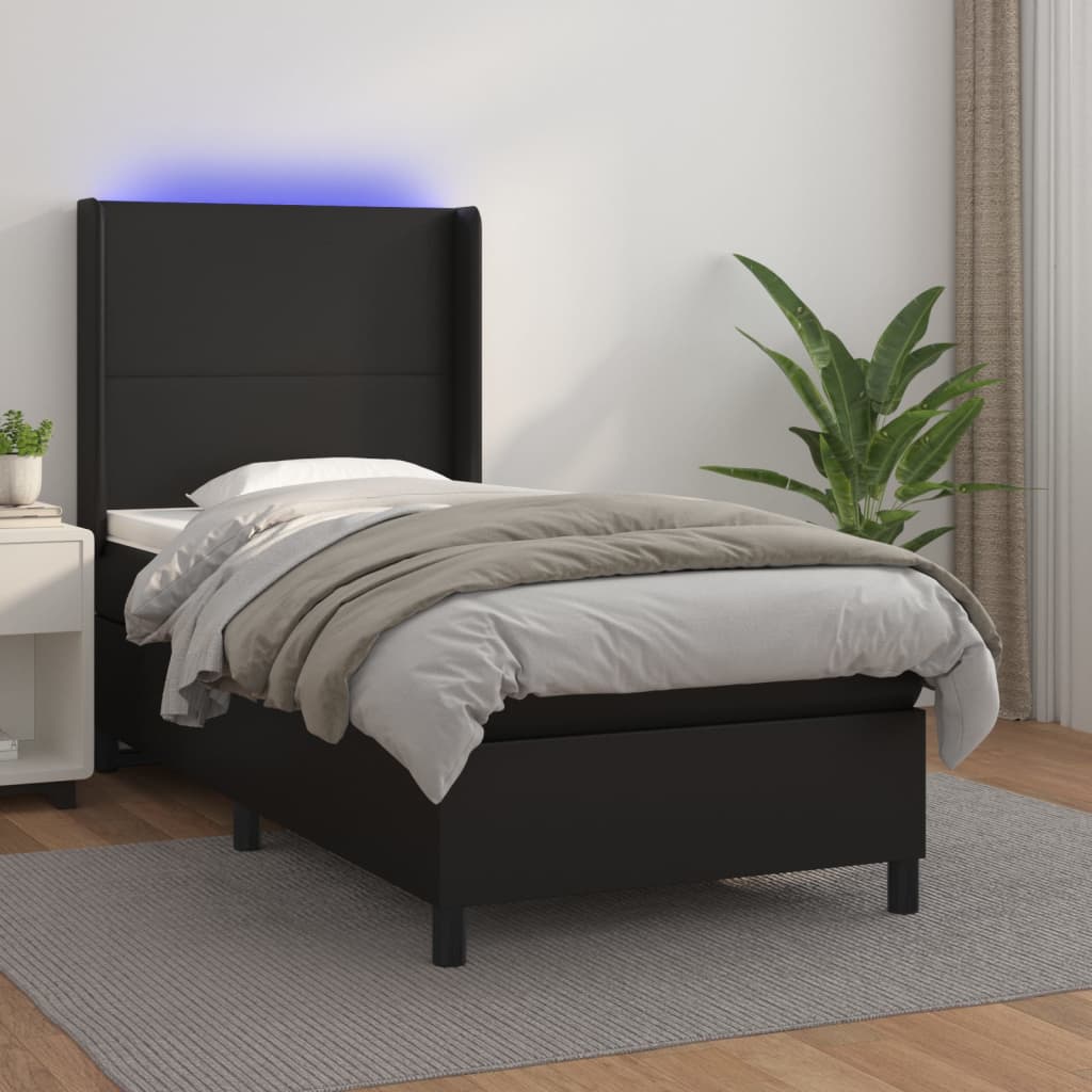 Cama box spring colchón LED cuero sintético capuchino 100x200cm