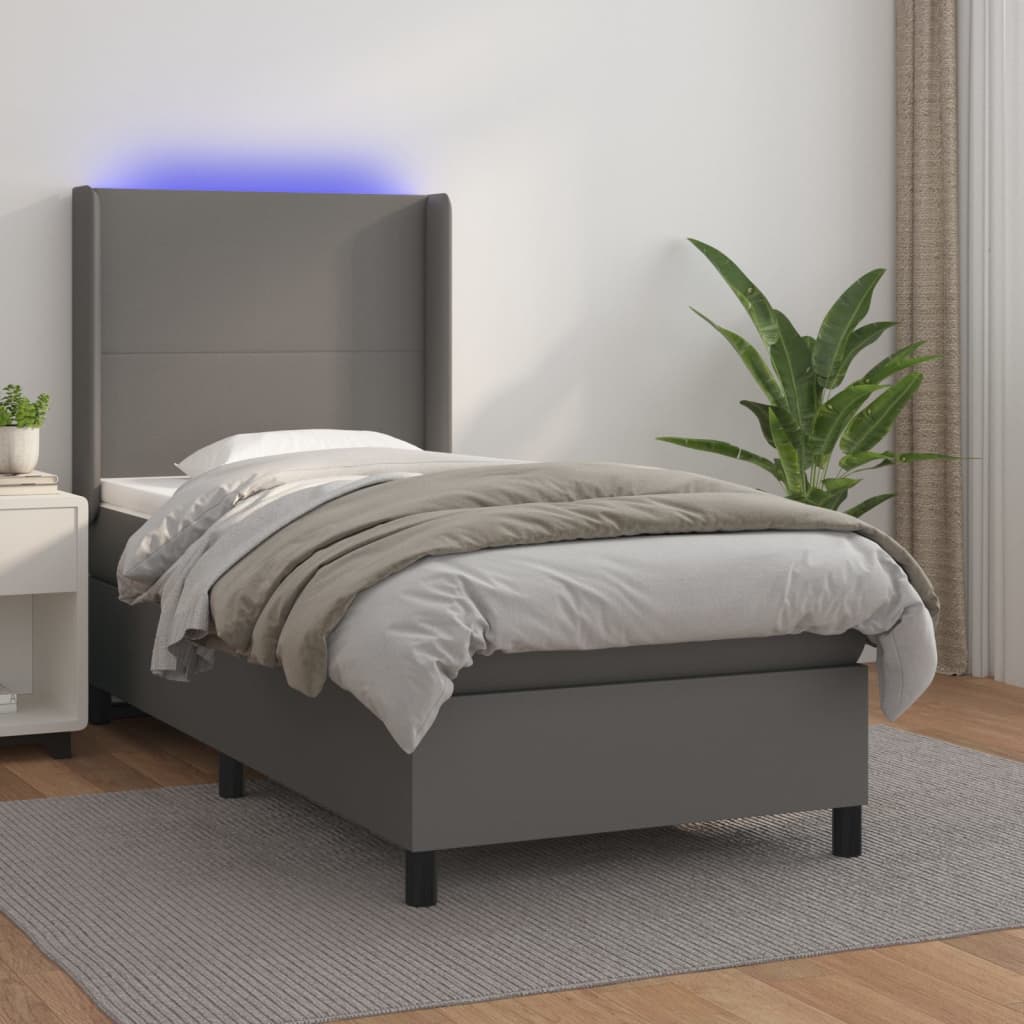 Cama box spring colchón LED cuero sintético capuchino 100x200cm