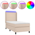 Cama box spring colchón LED cuero sintético capuchino 100x200cm