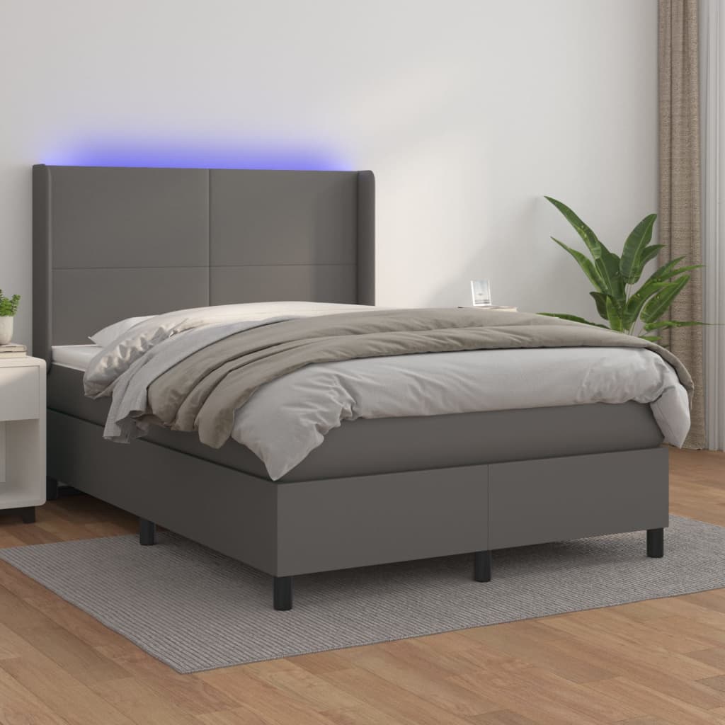 Cama box spring colchón LED cuero sintético capuchino 100x200cm