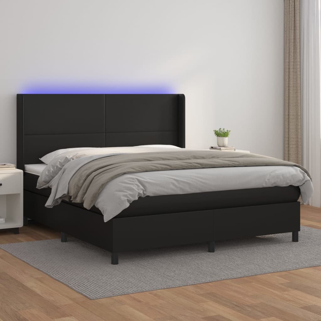 Cama box spring colchón LED cuero sintético capuchino 100x200cm