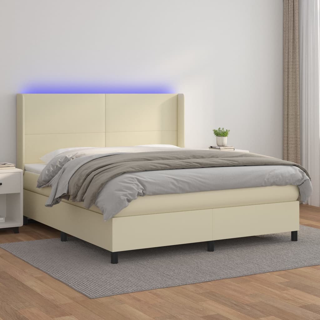 Cama box spring colchón LED cuero sintético capuchino 100x200cm