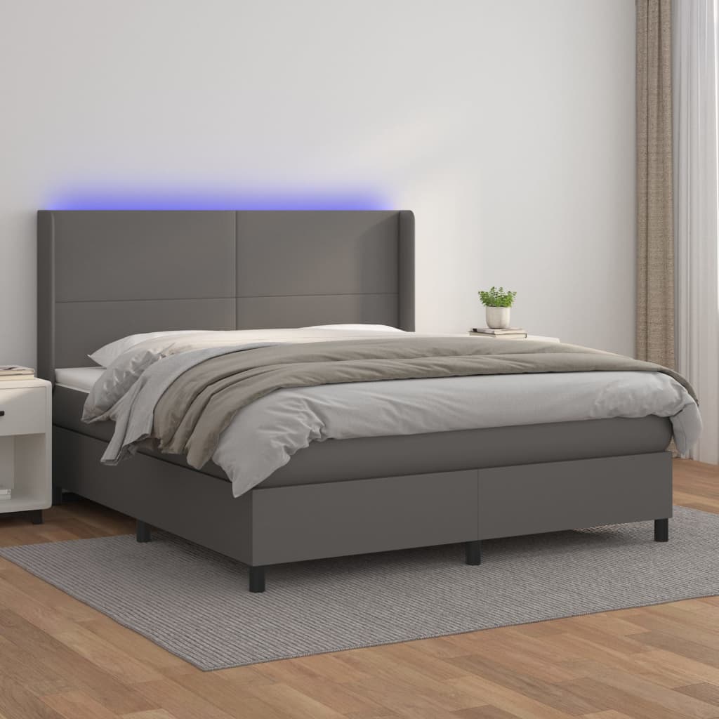 Cama box spring colchón LED cuero sintético capuchino 100x200cm