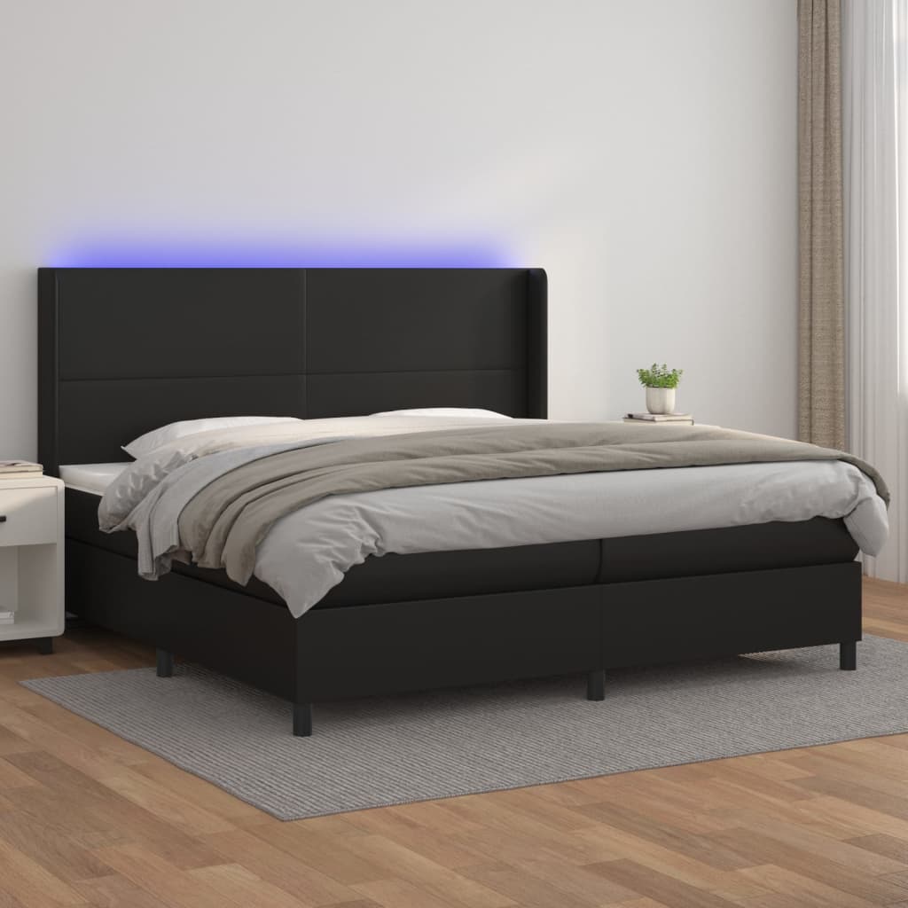 Cama box spring colchón LED cuero sintético capuchino 100x200cm
