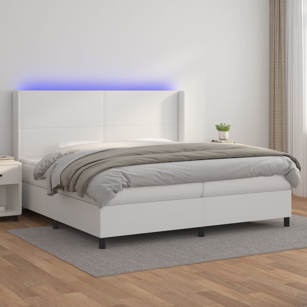 Cama box spring colchón LED cuero sintético capuchino 100x200cm