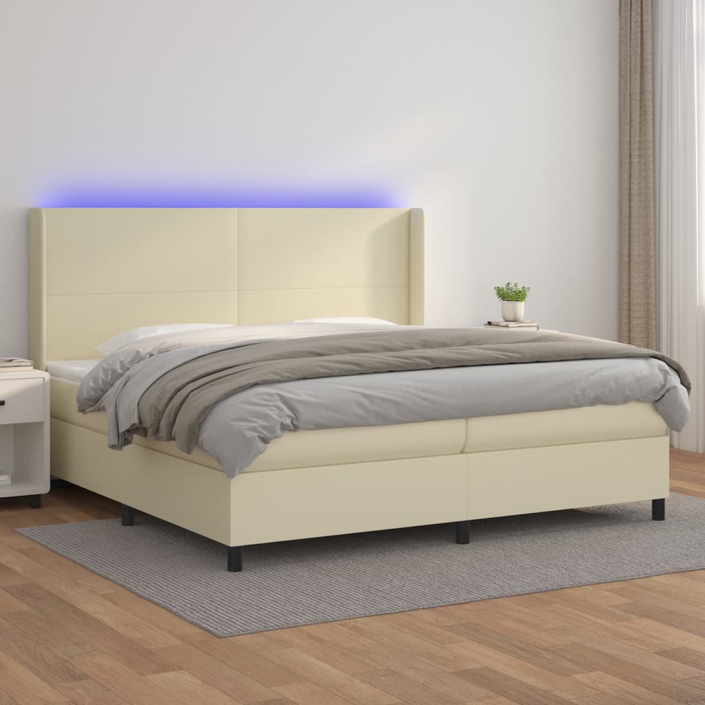 Cama box spring colchón LED cuero sintético capuchino 100x200cm