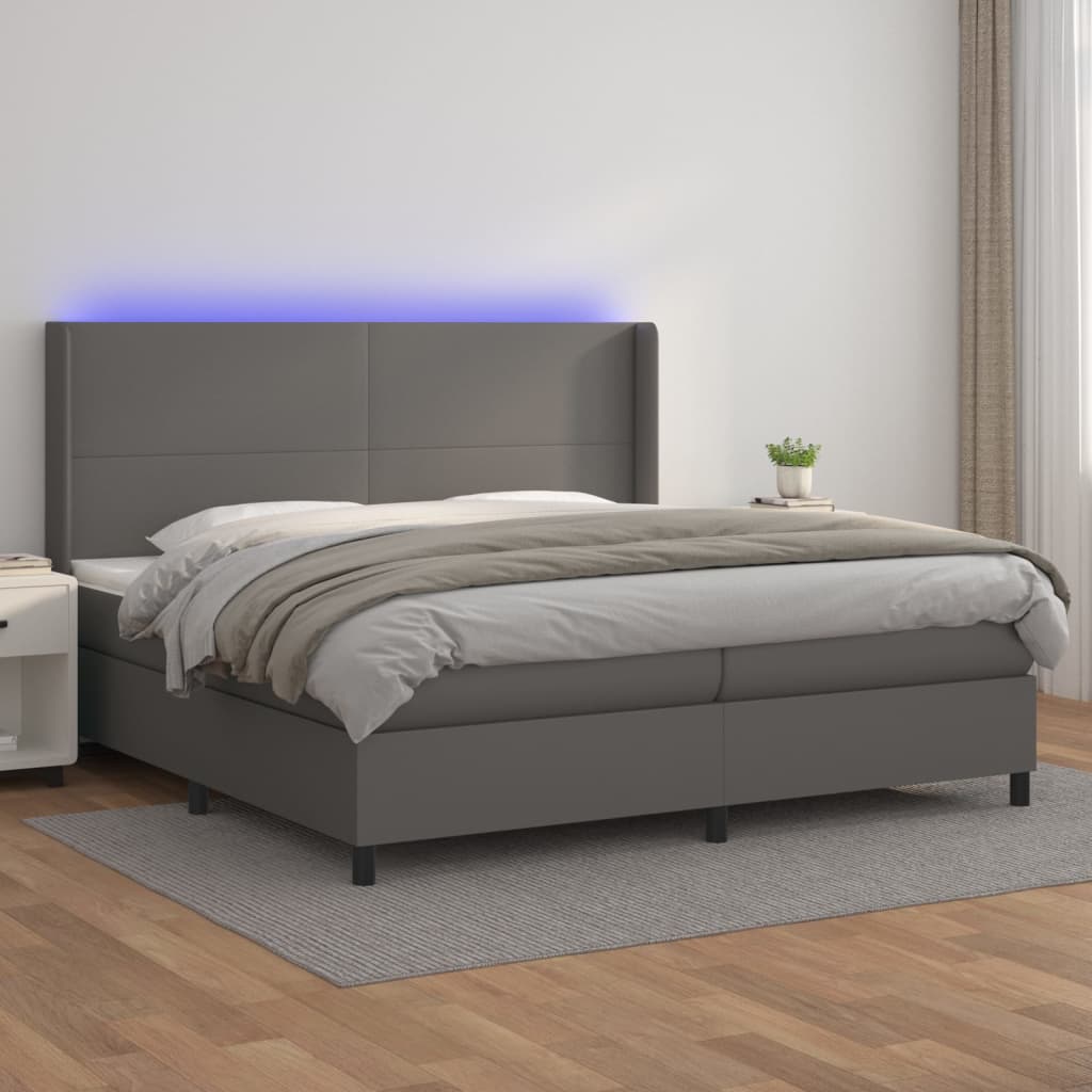 Cama box spring colchón LED cuero sintético capuchino 100x200cm