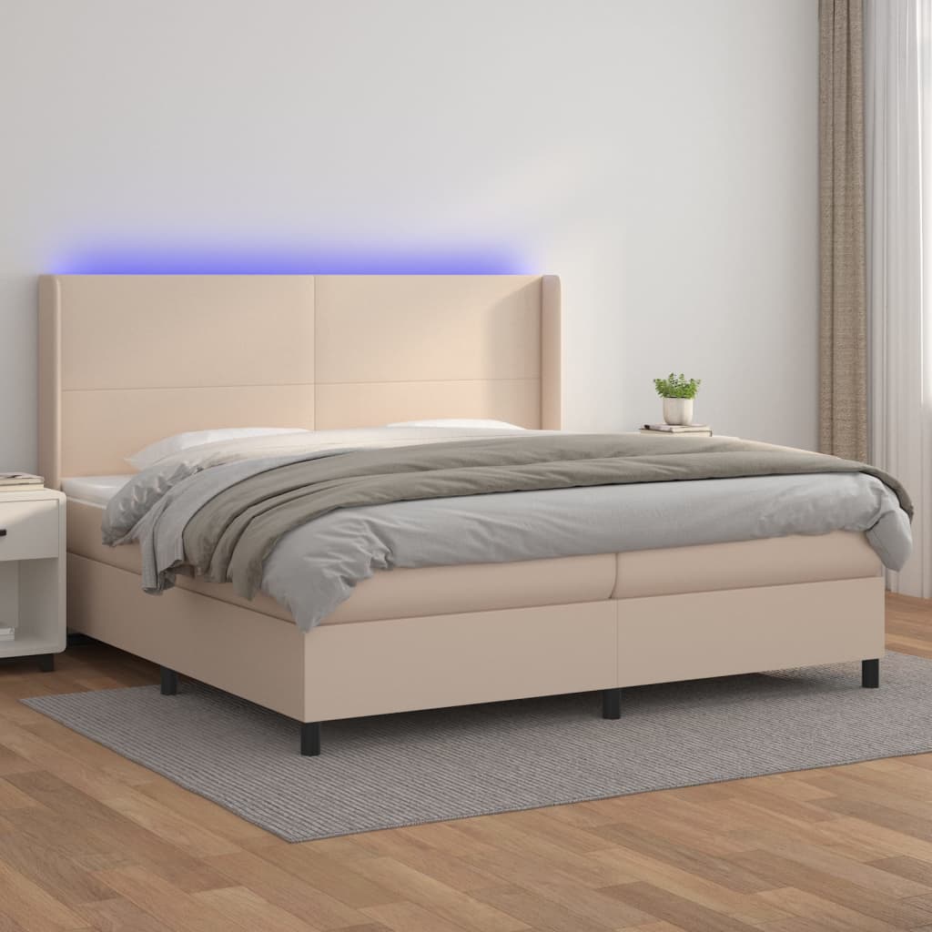 Cama box spring colchón LED cuero sintético capuchino 100x200cm