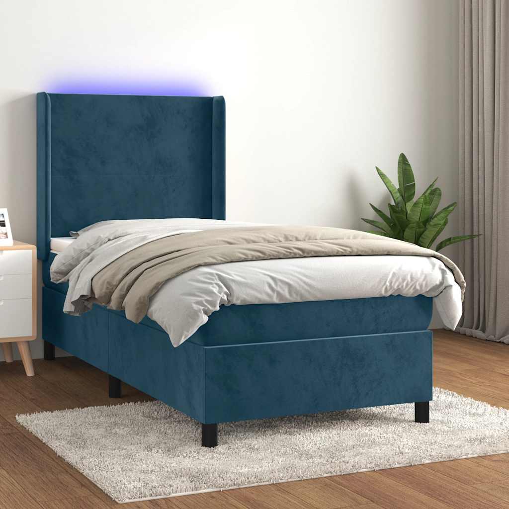 Cama box spring colchón LED cuero sintético capuchino 100x200cm