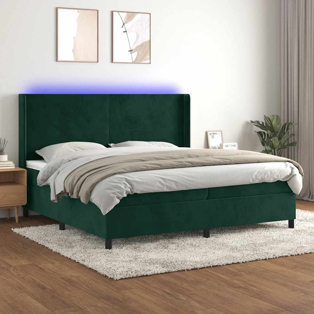 Cama box spring colchón LED cuero sintético capuchino 100x200cm