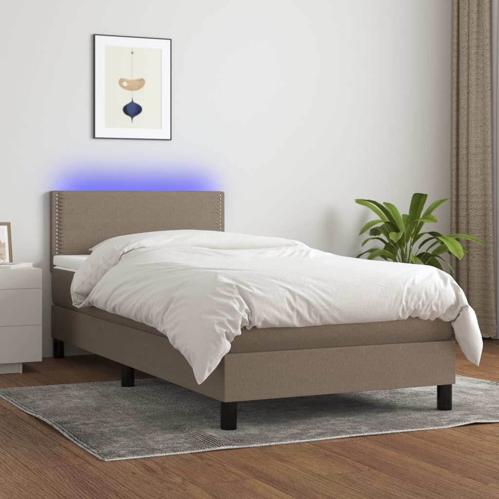 Cama box spring colchón LED cuero sintético capuchino 100x200cm