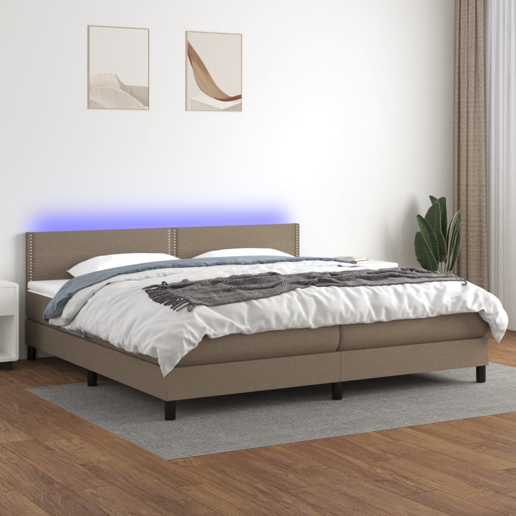 Cama box spring colchón LED cuero sintético capuchino 100x200cm