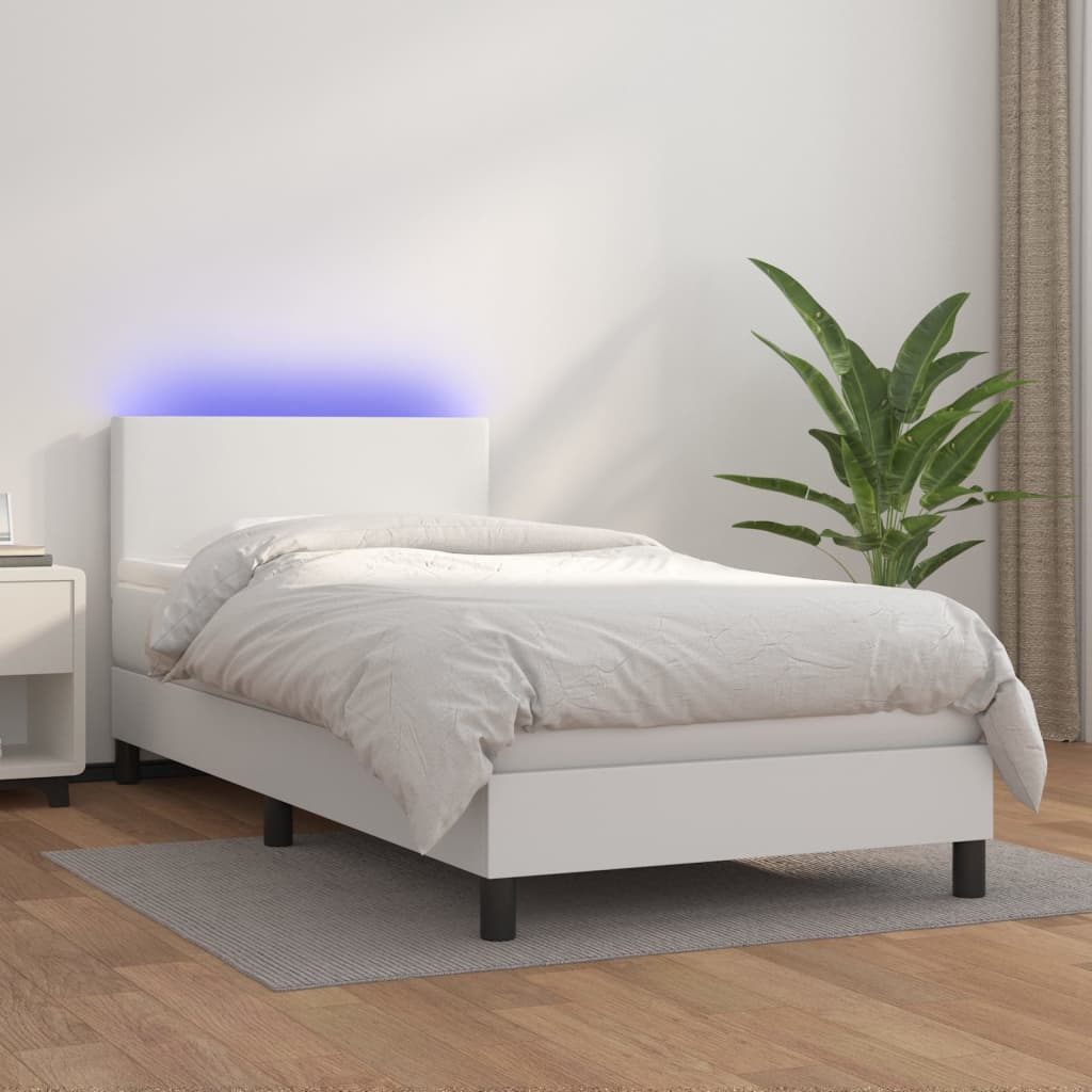 Cama box spring colchón LED cuero sintético capuchino 100x200cm