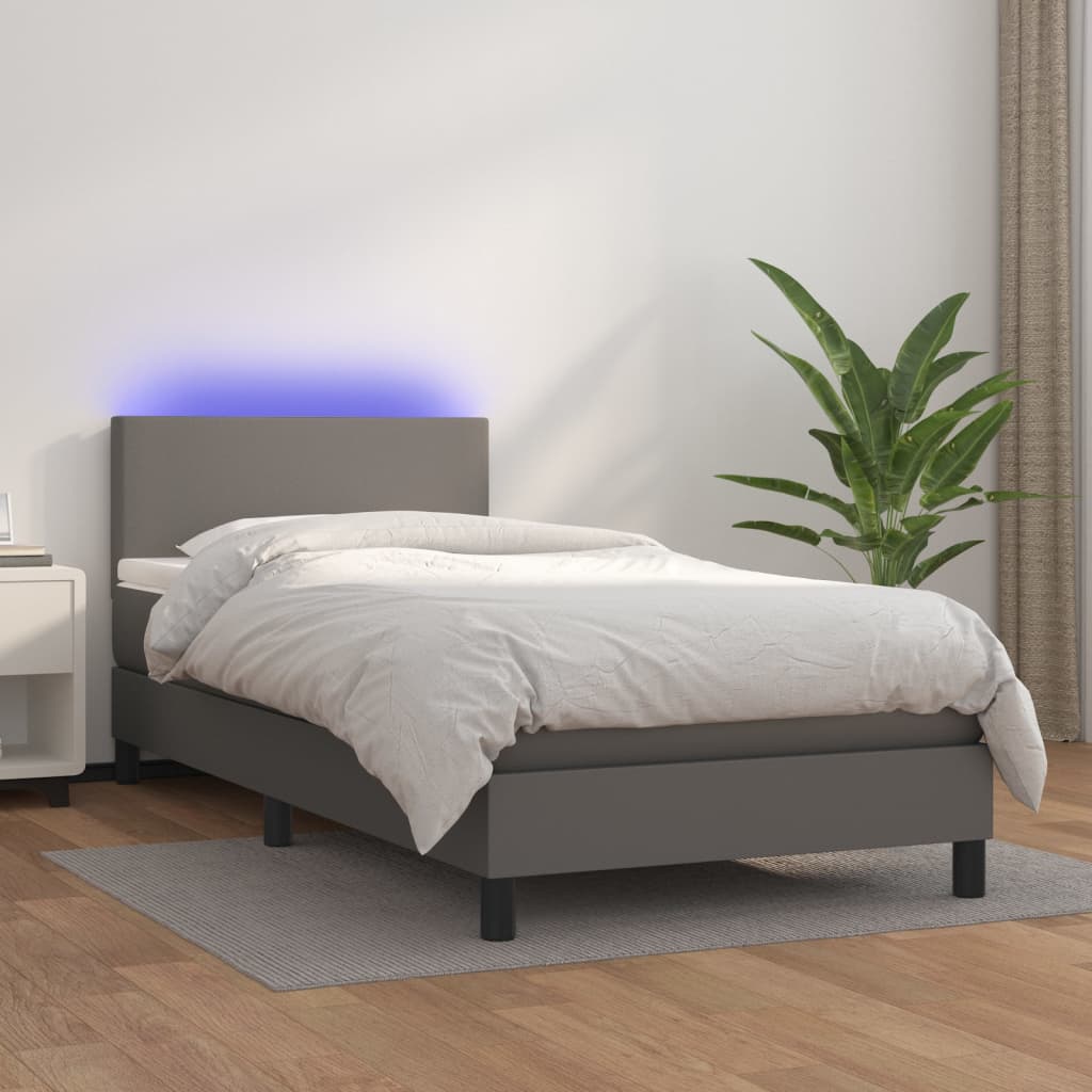 Cama box spring colchón LED cuero sintético capuchino 100x200cm
