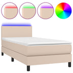 Cama box spring colchón LED cuero sintético capuchino 100x200cm