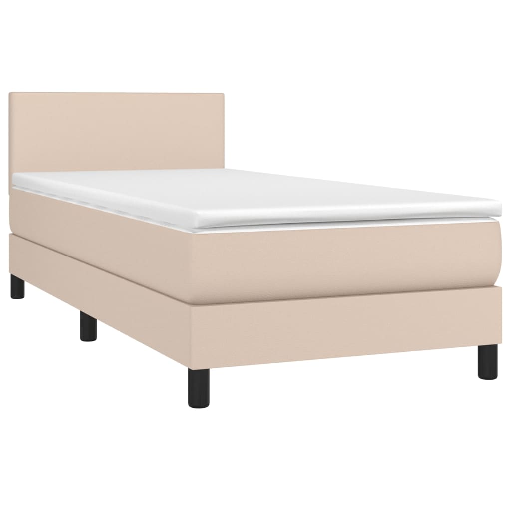 Cama box spring colchón LED cuero sintético capuchino 100x200cm