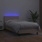Cama box spring colchón LED cuero sintético capuchino 100x200cm