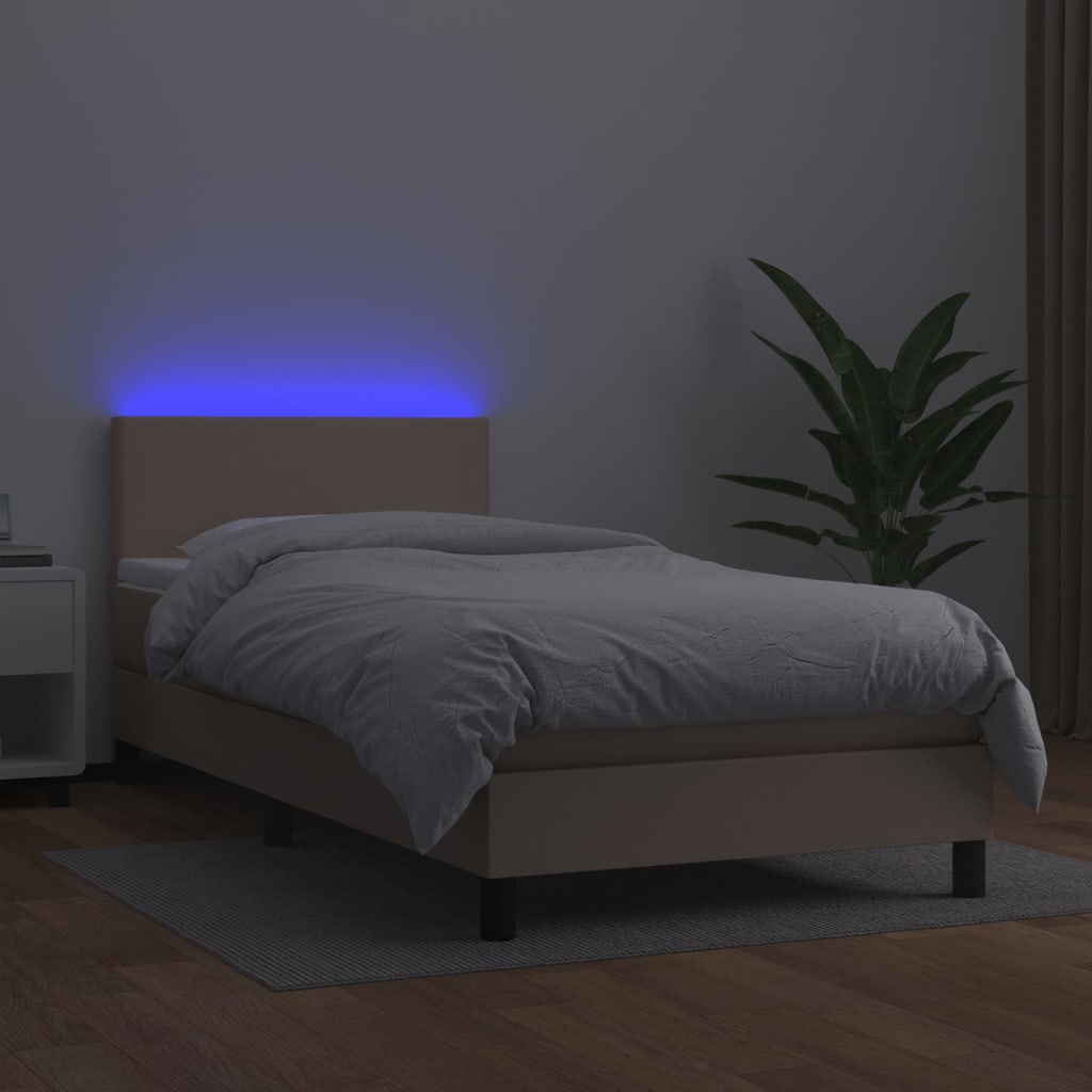 Cama box spring colchón LED cuero sintético capuchino 100x200cm