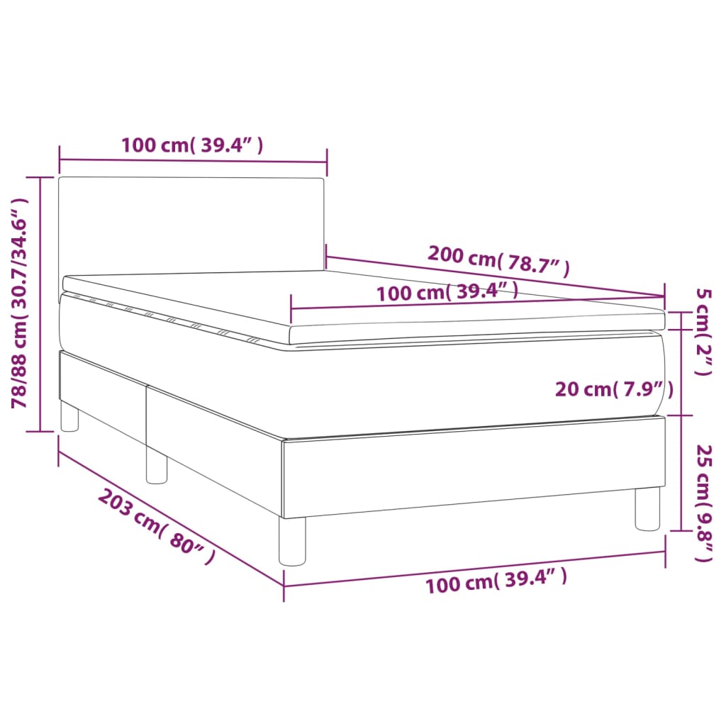 Cama box spring colchón LED cuero sintético capuchino 100x200cm