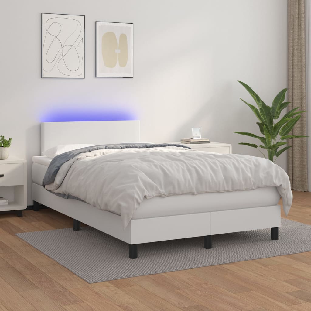 Cama box spring colchón LED cuero sintético capuchino 100x200cm
