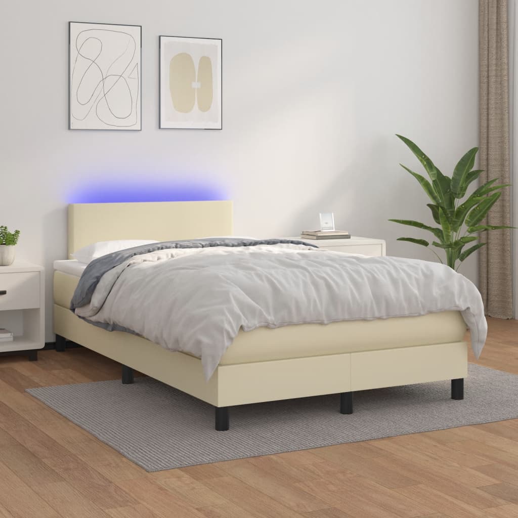 Cama box spring colchón LED cuero sintético capuchino 100x200cm