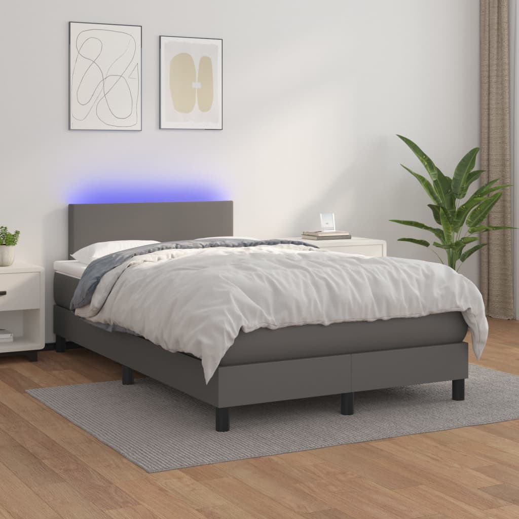 Cama box spring colchón LED cuero sintético capuchino 100x200cm