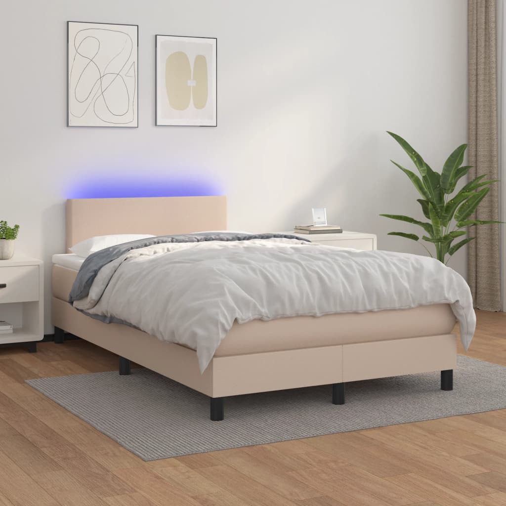 Cama box spring colchón LED cuero sintético capuchino 100x200cm