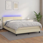 Cama box spring colchón LED cuero sintético capuchino 100x200cm