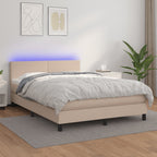 Cama box spring colchón LED cuero sintético capuchino 100x200cm