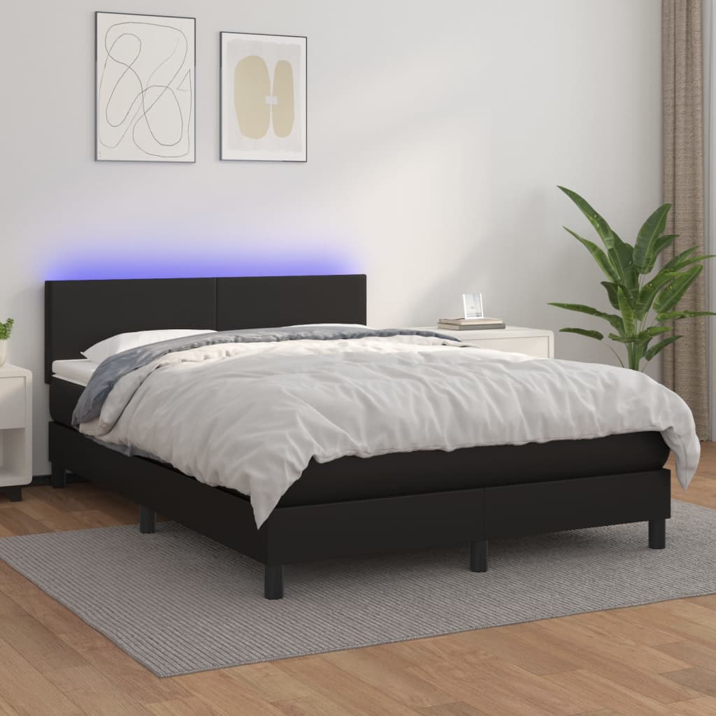 Cama box spring colchón LED cuero sintético capuchino 100x200cm