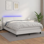 Cama box spring colchón LED cuero sintético capuchino 100x200cm