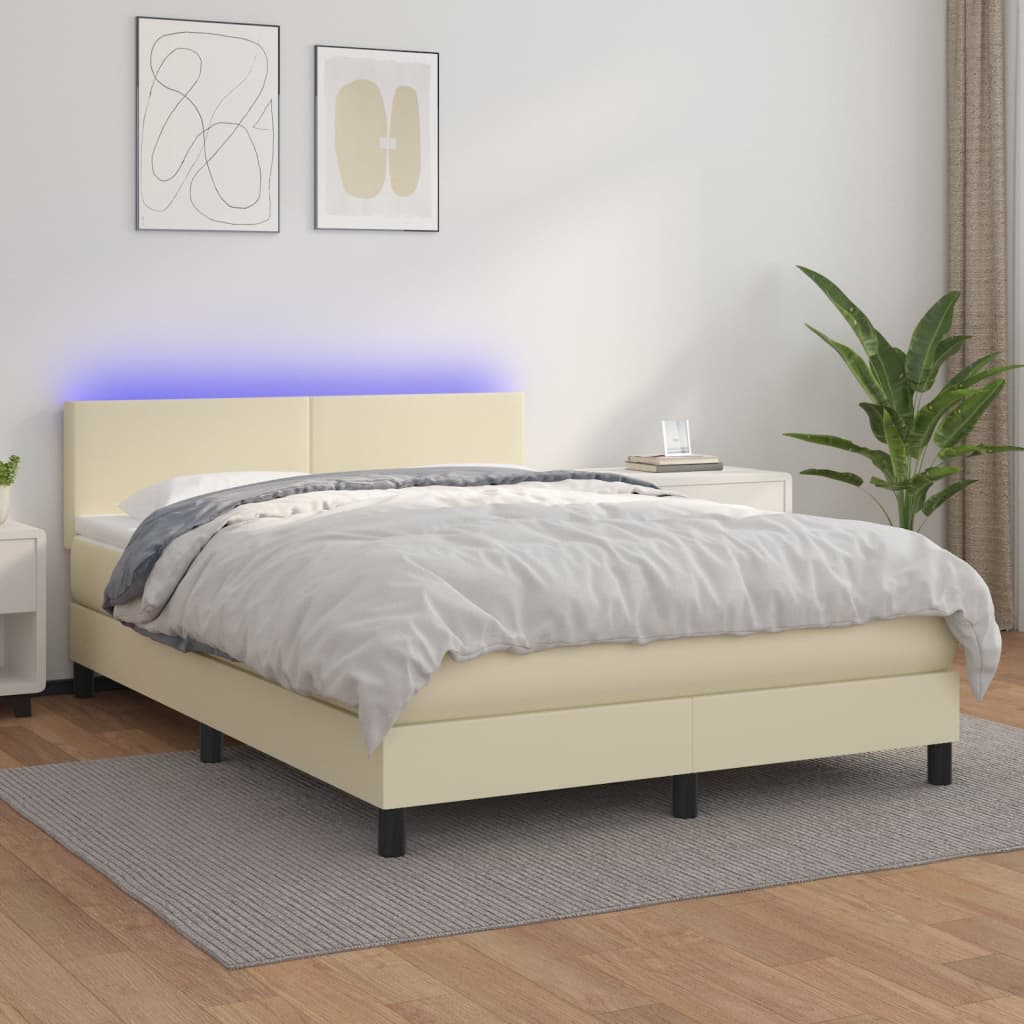 Cama box spring colchón LED cuero sintético capuchino 100x200cm