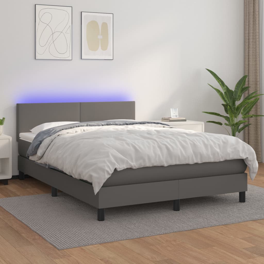 Cama box spring colchón LED cuero sintético capuchino 100x200cm