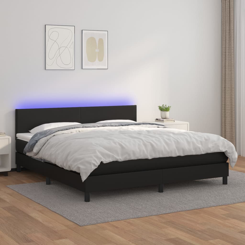 Cama box spring colchón LED cuero sintético capuchino 100x200cm