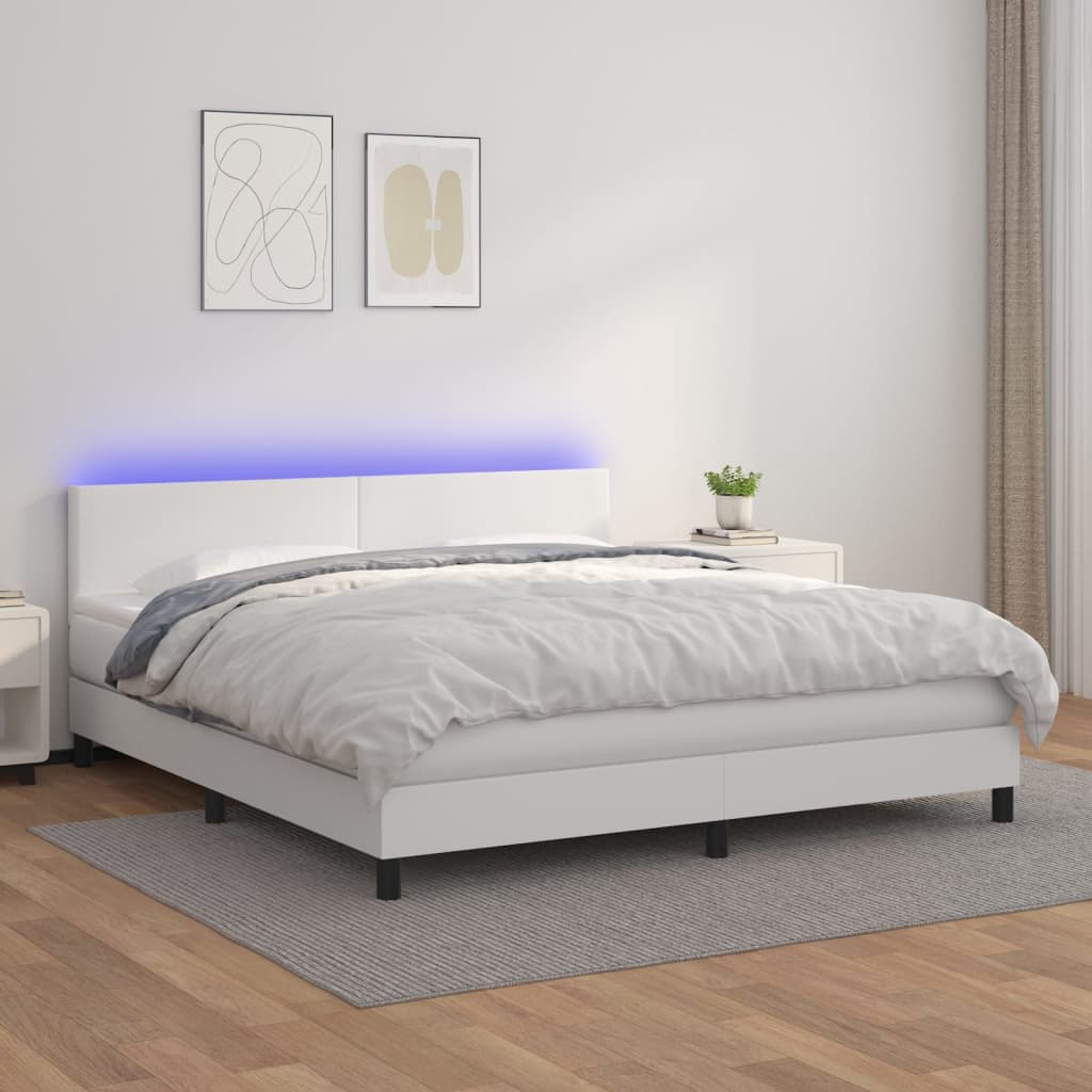 Cama box spring colchón LED cuero sintético capuchino 100x200cm