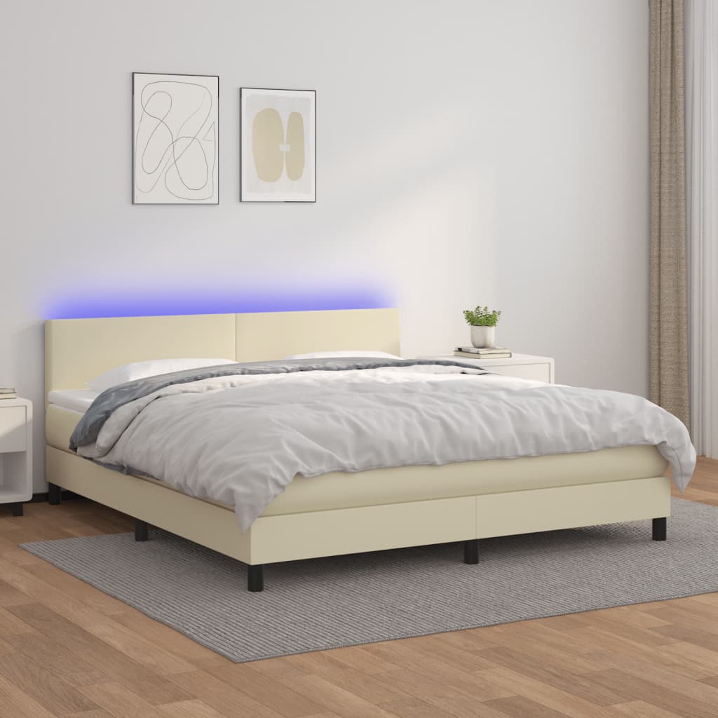 Cama box spring colchón LED cuero sintético capuchino 100x200cm
