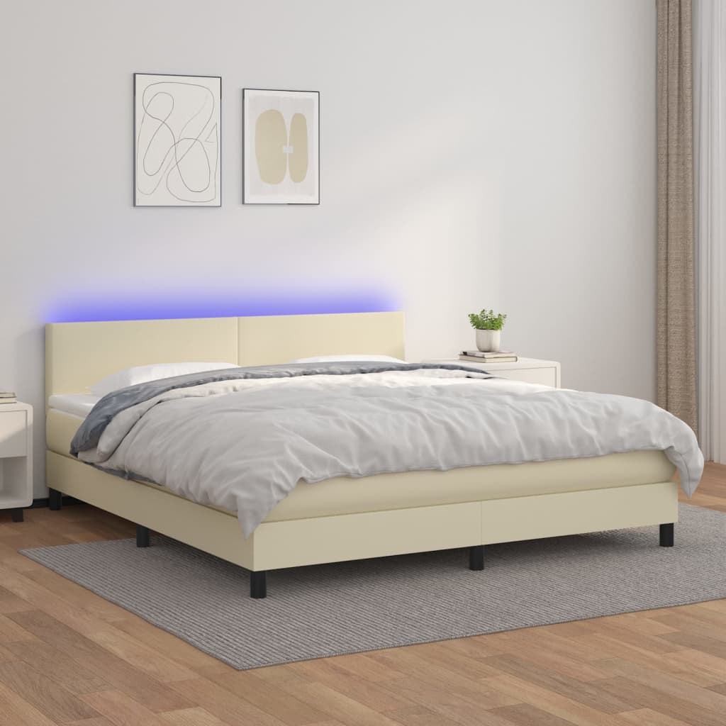 Cama box spring colchón LED cuero sintético capuchino 100x200cm