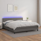 Cama box spring colchón LED cuero sintético capuchino 100x200cm