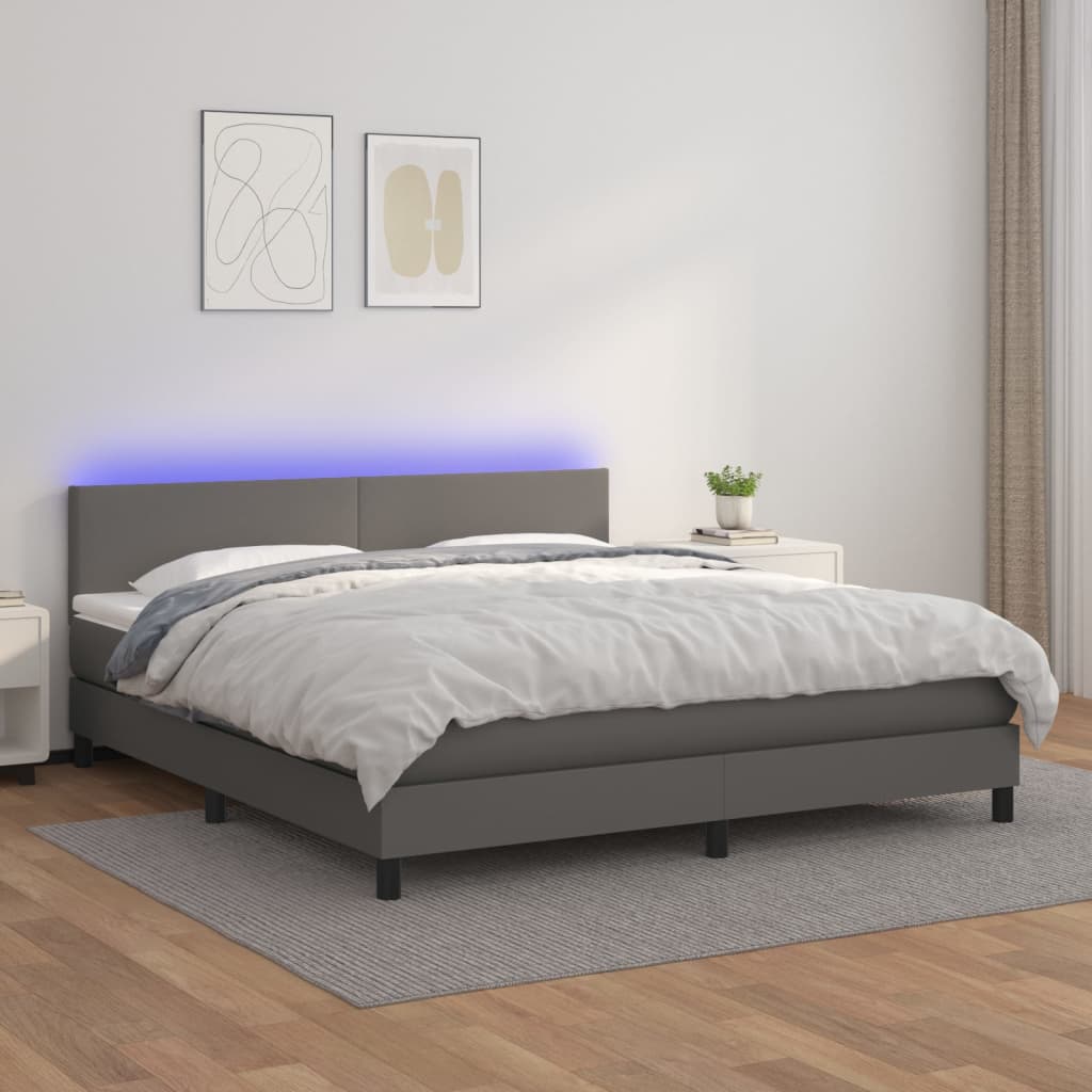 Cama box spring colchón LED cuero sintético capuchino 100x200cm