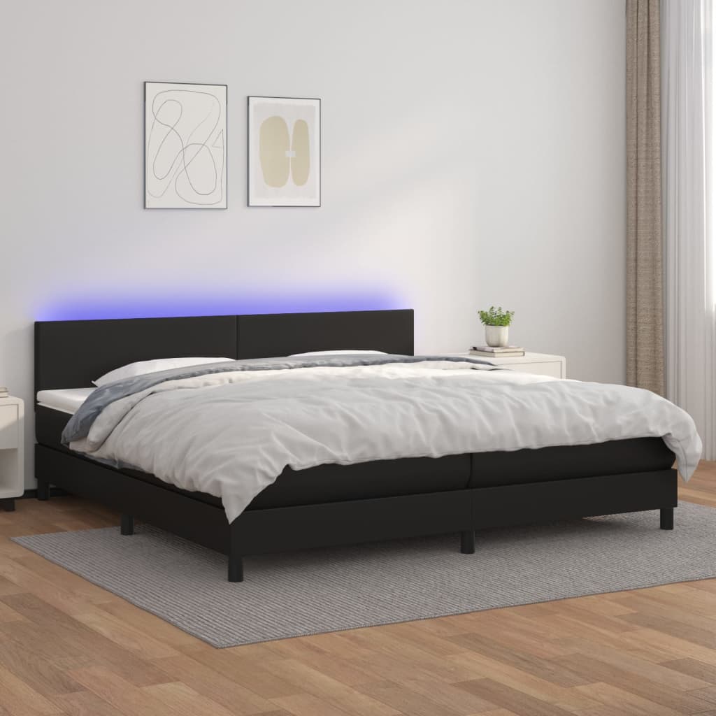 Cama box spring colchón LED cuero sintético capuchino 100x200cm