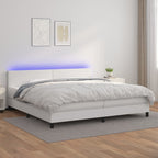 Cama box spring colchón LED cuero sintético capuchino 100x200cm
