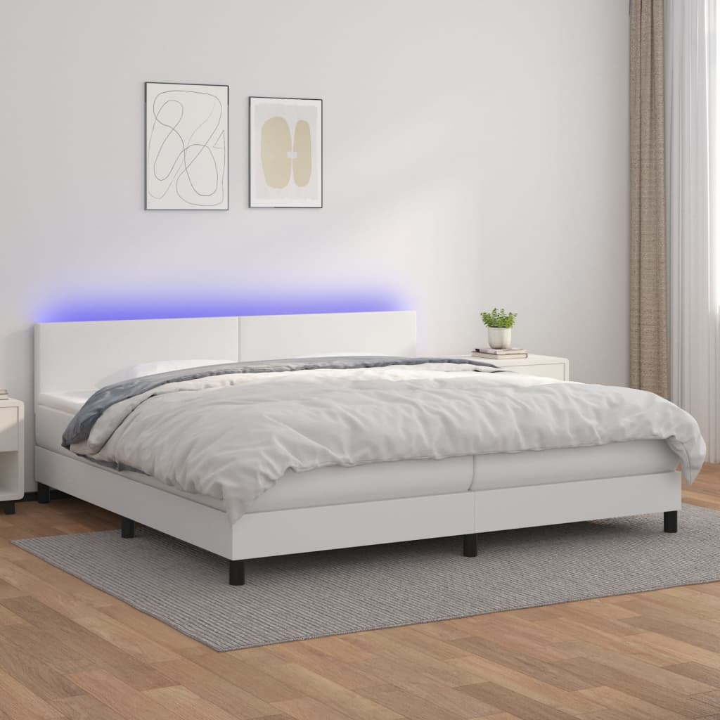 Cama box spring colchón LED cuero sintético capuchino 100x200cm